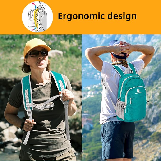 Lightweight Packable Small Hiking Backpack for Women Men - 20L Waterproof Foldable Daypack for Travel, Hiking, and Daily Use, Adjustable Chest Strap, Durable Nylon, Green