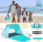 Beach Tent, Portable Sun Shelter for 2/3/4/6-8 Person with UPF 50+ UV Protection, Easy Setup Waterproof Beach Shade Canopy Cabana for Family Outdoor and Picnics, Fishing with Carrying Bag