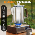 Percolator Pot Stainless Steel Camping Coffee Pot-NO Aluminum or Plastic Camping Coffee Pot Stovetop (9 cup)