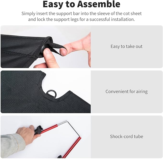 Naturehike Ultralight Camping Cot, Easy to Assemble Folding Tent Cot, Compact & Protable Camping Bed for Camping, Mountaineering, & Hiking, Supports 330lbs with Carry Bag, Kahki