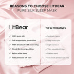 LitBear Silk Sleep Mask for Side Sleeper, Eye Mask Sleeping for Women Men 100% 22 Momme Pure Mulberry Silk, Face-Hugging Padded Eye Cover for Sleeping with Adjustable Band (Pink)