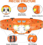 LHKNL Headlamp Flashlight, Lumen Ultra-Light Bright LED Rechargeable Headlight with White Red Light,2-Pack Waterproof Motion Sensor Head Lamp,8 Mode for Outdoor Camping Running Fishing- Orange