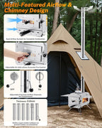 Gonex Hot Tent Stove, Portable Wood Burning Camping Stove with Ash Drawer & Large Firebox for Tent, Outdoor, Heating, Cooking, Ice Fishing