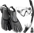 CAPAS Snorkel Mask Fins Set, Travel Size Snorkeling Gear for Adults with Adjustable Fins, Diving Mask and Dry Top Snorkel, Come with a Carrying Bag