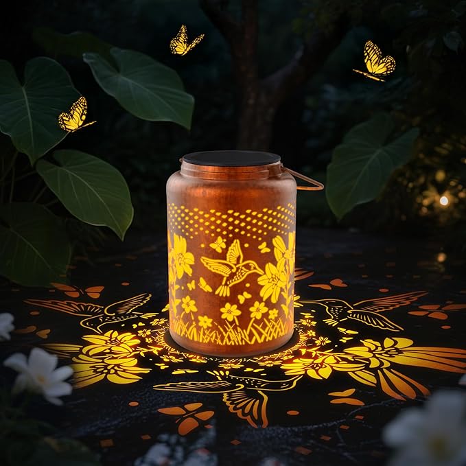 Solar Lanterns Outdoor Waterproof Hummingbird, KagoLing Birthday Gifts for Women Mom Grandma, Garden Decor Hanging Solar Lights Outdoor Metal Lantern Decoration Outside for Yard, Patio, Backyard