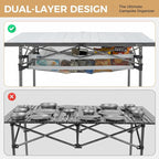 KingCamp Folding Camping Table, Aluminum Roll-Up Camp Table, Large Foldable Table for 6-8 Person, Outdoor Portable Tables with Carry Bag, 180 LBS Heavy Duty Load (Silver+Mesh：53.5" × 27.5")