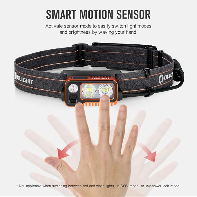 OLIGHT Array 2 Pro 1500 Lumens Headlamp with Red Light Option, Powered by USB-C Rechargeable LED Headlight with Motion Sensor for Outdoors, Camping, Running, Working (Orange)