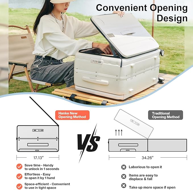 Hanke Multifunctional 26 Inch Checked Luggage Hard Shell Suitcases with Wheels Travel Trunk Style Luggage Large Rolling Suitcase for Women Men(Ivory White)