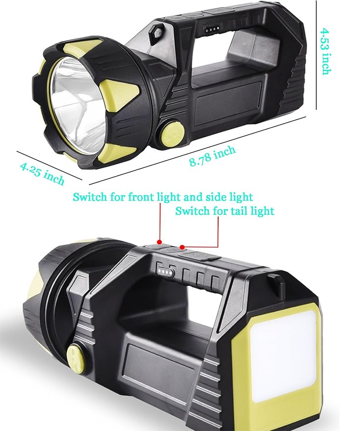 LED Handheld Lantern Searchlights, 15000LM 8 Modes Rechargeable LED Flashlights Spotlight, Outdoors Camping Hunting Lamp Portable Work Light Tail Lights for Indoor Outdoor Emergency