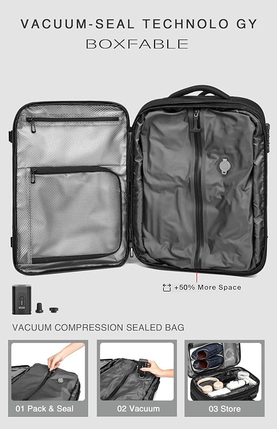 Vacuum Seal Travel Backpack 45L with Pump - Expandable Air Compression System, Water-Resistant Business TSA Lock, Laptop Backpack, Carry-On Suitcase Luggage, Gifts for Men