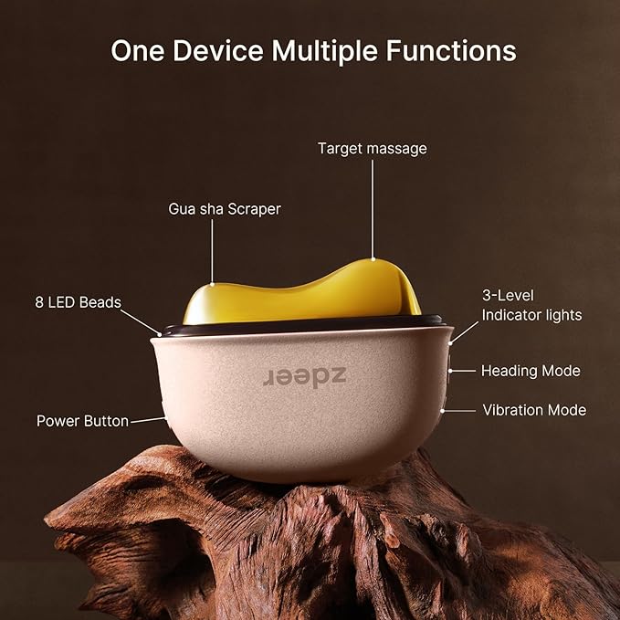 ZDEER LED Red Light Therapy Facial Massager for Face & Neck Electric Gua Sha Brass Tool with Heat & Vibration for Firming, Sculpting & Skincare, Pink