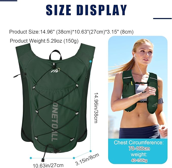Running Vest for Women & Men, Lightweight 150g Hydration Backpack, 6L Pack for Trail Running, Marathon, Hiking, Cycling, Jogging, Adjustable Fit