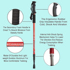 Aihoye Hiking Trekking Poles, 2 Pack Collapsible, Lightweight, Anti Shock, Walking Sticks, Adjustable Hiking Pole for Men and Women