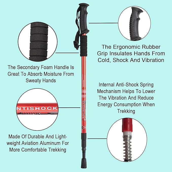 Aihoye Hiking Trekking Poles, 2 Pack Collapsible, Lightweight, Anti Shock, Walking Sticks, Adjustable Hiking Pole for Men and Women