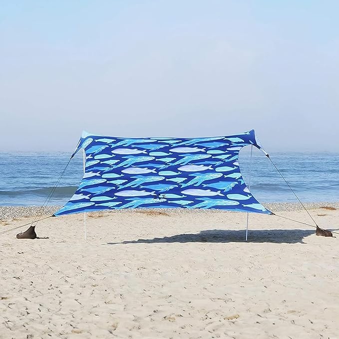 Neso Gigante - Portable Beach Tent - Ideal to Enjoy with Family and Friends - UPF 50+, Water-Resistant, and Lightweight - Save The Whales, 11' x 11'