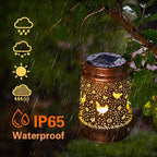 2 Pack Solar Chicken Lanterns Outdoor Waterproof Hanging Lights for Garden Decor, Yard, Patio, Lawn, Tabletop, Pathway, Landscape - Metal Decorative LED Gifts for Women Men