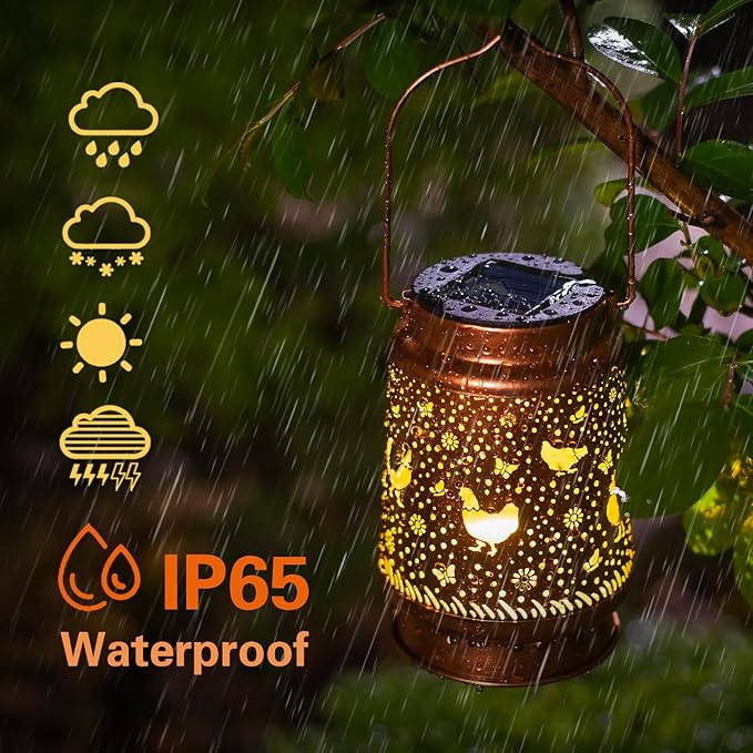 Chicken Solar Lanterns Outdoor Waterproof Hanging Solar Lights Chicken Gifts for Women Men Metal Decorative LED Chicken Lanterns for Garden Decor,Yard,Patio,Lawn,Tabletop,Pathway,Landscape