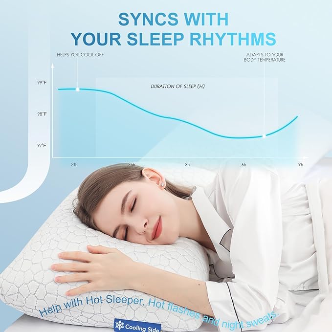 QUTOOL Cooling Pillows for Sleeping 2 Pack, Shredded Memory Foam Bed Pillows Queen Size Set of 2, Cool Pillow for Hot Sleepers Adjustable Firm Pillow for Side, Back and Stomach Sleepers Supportive