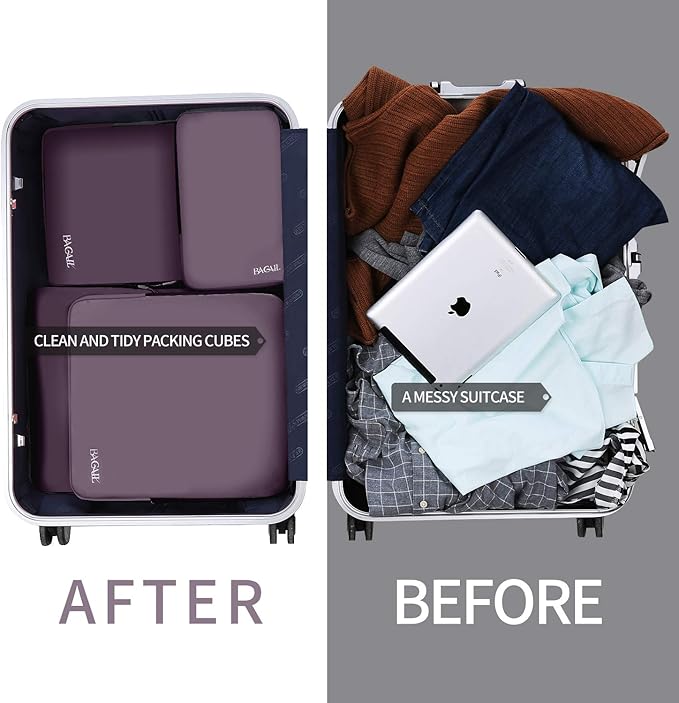 BAGAIL 4 Set/6 Set/8 Set Compression Packing Cubes Travel Accessories Expandable Packing Organizers (Cloth Pattern, 4-Dark Greyish)