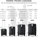 Hanke 24 Inch Checked Luggage PC Hard Shell Suitcases for Travel Front Opening Aluminum Frame Travel Luggage Rolling Suitcase with Wheels.(Jet Black)