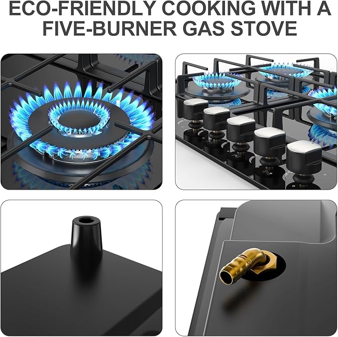 36 Inch Gas Cooktop Propane Stove, 5 Burner Built-in Gas Stove Top with Tempered Glass Panel, NG/LPG Dual Fuel Auto Ignition Propane Cooktop with Thermocouple Protection