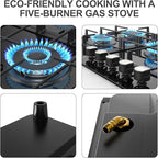 36 Inch Gas Cooktop Propane Stove, 5 Burner Built-in Gas Stove Top with Tempered Glass Panel, NG/LPG Dual Fuel Auto Ignition Propane Cooktop with Thermocouple Protection