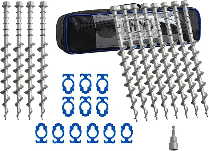 Homeon Wheels 12 Pcs Camping Ground Anchors Aluminum Screw Heavy Duty Metal Non-Rust Cast Tent Anchors for Securing Animals, Tent, Canopies, Sheds, Swing Sets, Car Ports, Trampoline