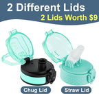 Oldley Insulated Water Bottle 12oz Kids Water Bottles with Straw, Stainless Steel Water Bottle with 2 Lids,Double Wall Vacuum Bottle, Leak-Proof Sport Bottles for School Travel, Caribbean Blue