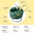 IDEUS Insulated Stainless Steel Water Bottle with 2 Leak-Proof Lids, Thermal Water Flask for Hiking Biking, 24oz, Green