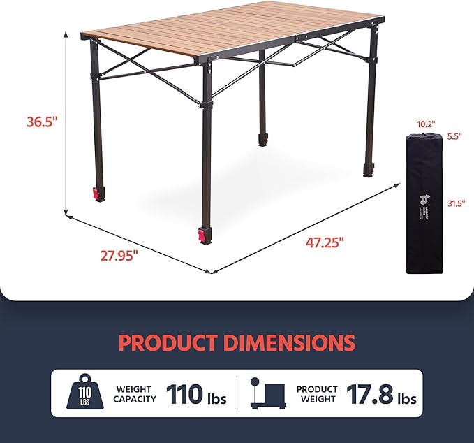 OUTSIDER Folding Camping Table Adjustable Height Foldable Roll-up Aluminum Camp Table Portable Table with Carry Bag - for Outdoor Cooking, Beach, Picnic, BBQ, Travel Style2