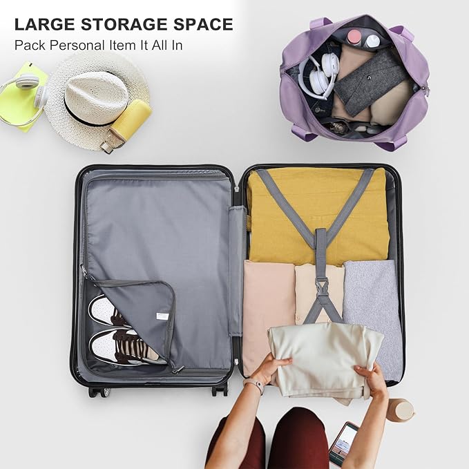 Kono Suitcase Set 3 Piece Luggage Set Expandable(only 28") Carry On Hardside Luggage with TSA Lock Spinner Wheels (Purple, 6 piece set)