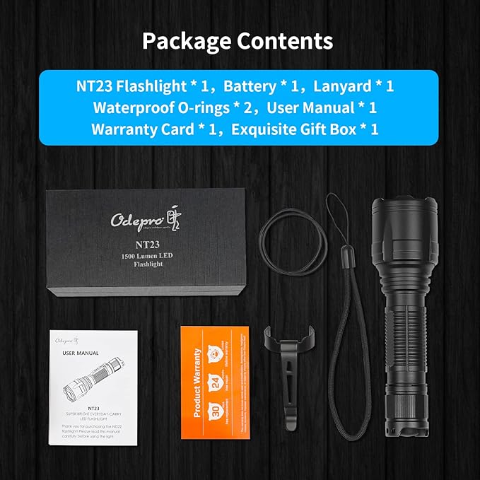 Super Bright Flashlight NT23 1500 Lumens Small Tactical Flashlights with Clip, Long Beam Distance, 4 Light Modes with Mode Memory, IP68 Waterproof, for Camping Hiking Emergency Use
