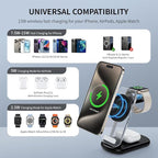 2026 Traveling Wireless Mag-Safe Fast Charging Station,Magnetic 3 in 1 Charger with Light for iPhone 17 16 15 14 13 12 Pro Max Plus,Apple Watch & Air pods 4 3 2 Pro-Gifts for Wife & Husband(Black)