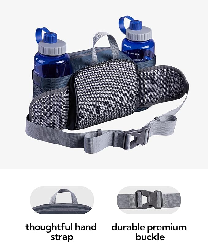WATERFLY Fanny Pack Waist Bag: Fannie Pack 2 Water Bottle Holders Lumbar Belt Hiking Walking Running Jogging Camping Large Woman Man (Bottle Not Included)