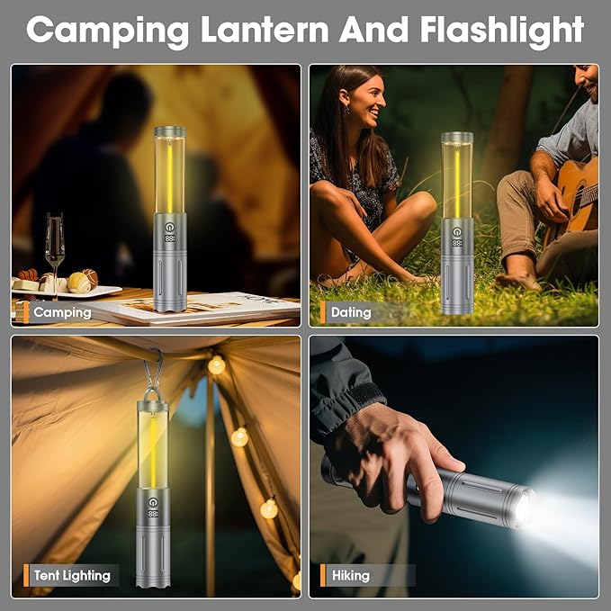 2 in 1 LED Camping Lantern, 2500mAh Rechargeable Camping Light, 6 Modes Outdoor Flashlight Lantern Portable, Waterproof Zoomable Tent Light for Emergency, Hiking, Hurricane, Power Outages