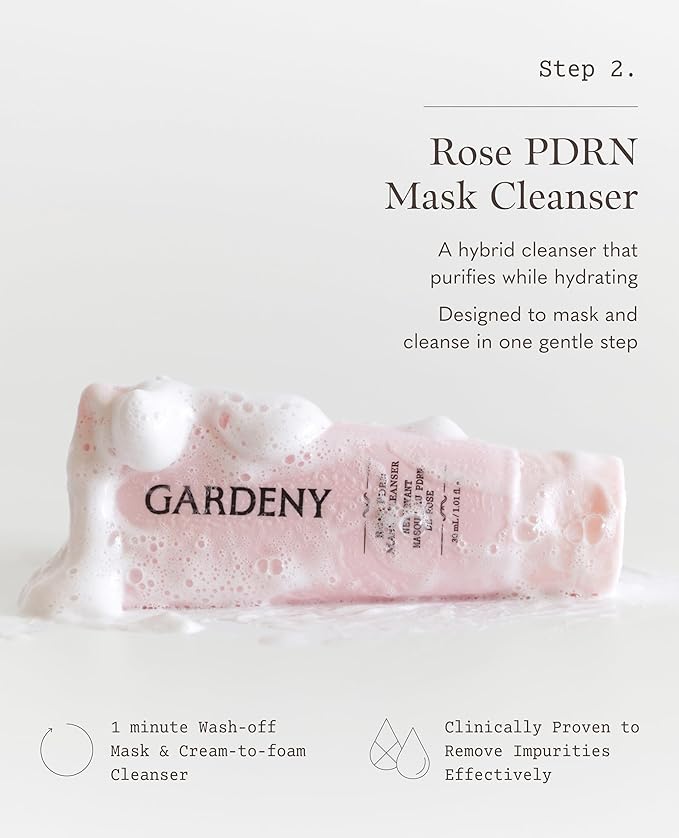 GARDENY Korean Skincare Set | 3-step K-Beauty Routine Kit | Cleansing Balm, Mask-to-Foam Cleanser & Hydrating Mist Toner | Rose PDRN Technology | Travel Size 1.01 fl. oz Each