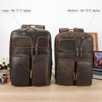 TIDING Full Grain Leather 15.6" Laptop Backpack for Men Multi Pockets Casual Daypack Business Travel Rucksack