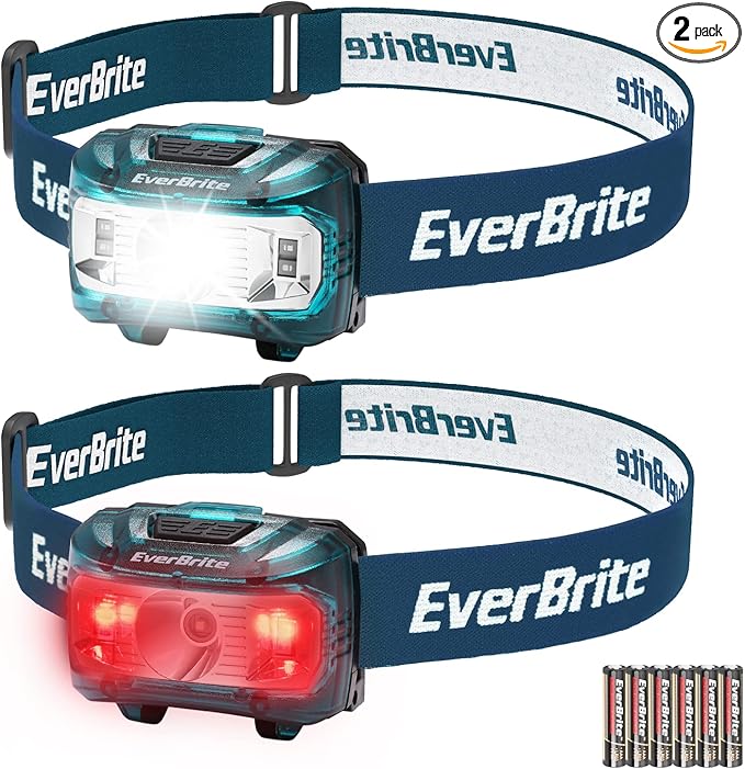 EverBrite Headlamp, 2 Pack Kids Headlamp with Red Light and Memory Function, Head Lamp for Adults and Kids with 5 Modes, Bright Headlamps for Camping, Running, Batteries Included