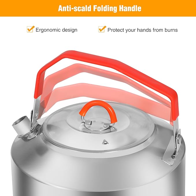 REDCAMP 1.6L Outdoor Camping Kettle, Lightweight Stainless Steel Water Pot with Carrying Bag, Compact Camp Tea Kettle Coffee Pot for Hiking Picnic Camping