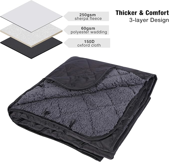 REDCAMP Large Warm Blanket with Sherpa Lining, Cold Weather Outdoor Blanket Windproof for Camping Stadium, Machine Washable 79"x 79"