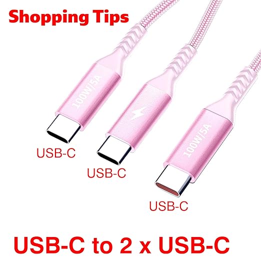 4FT 2 in 1 100W USB C to Dual Type C Fast Charging Cable,iPhone 15 USB C to Double Type c Cable for MacBook Pro/Air,iPad Pro/Air,iPhone 15 Plus/15 Pro Max,Samsung Galaxy S24/S23/S22/S21,Moto,Switch