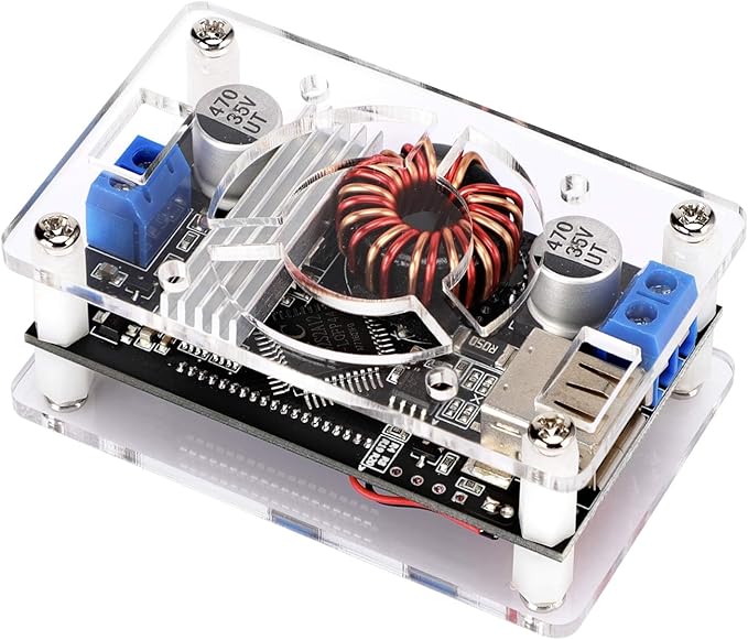 DROK Adjustable Voltage Regulator, DC Buck Boost Converter 6-30V to 0.5-30V 4A 60W 5V 24V Voltage Converter, 12V Power Supply Step Up Step Down Transformer with USB Port Case LCD Display Volt Amp