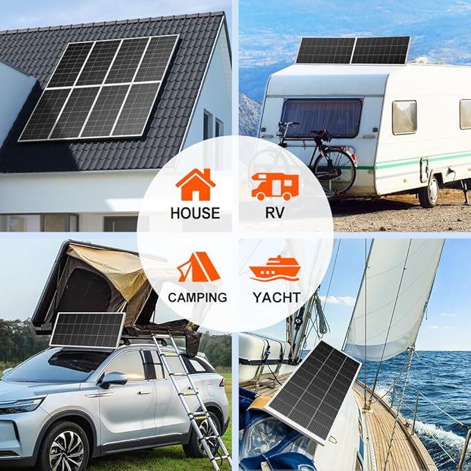 DOKIO 200W Monocrystalline Solar Panel 12V, 12BB Half-Cell High Efficiency Glass Module with Aluminum Frame, MC4 Connector, Pre-Drilled Holes for RV, Boat, Roof, Off-Grid Power