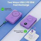Magnetic Portable Charger for iPhone with Built-in Cables, 6-in-1 10800mAh Power Bank with iWatch Charger & LCD Display,25W Fast Charging Battery Pack for iPhone 16/15/14/13/12,Apple Watch (Purple)