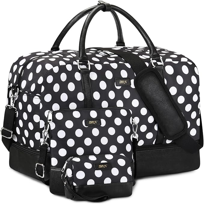 IBFUN Duffel Bag, 21'' Weekender Travel Bag with Shoe Compartment, Waterproof, Overnight Duffel Bag for Women, 3PCS