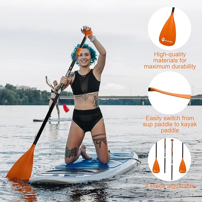 SUP Paddle, Stand Up Paddle Board Paddle Lightweight Adjustable 4-Piece Aluminium Kayak Paddles, Unique Lock Design Floating Alloy Shaft Paddle for Paddle Board