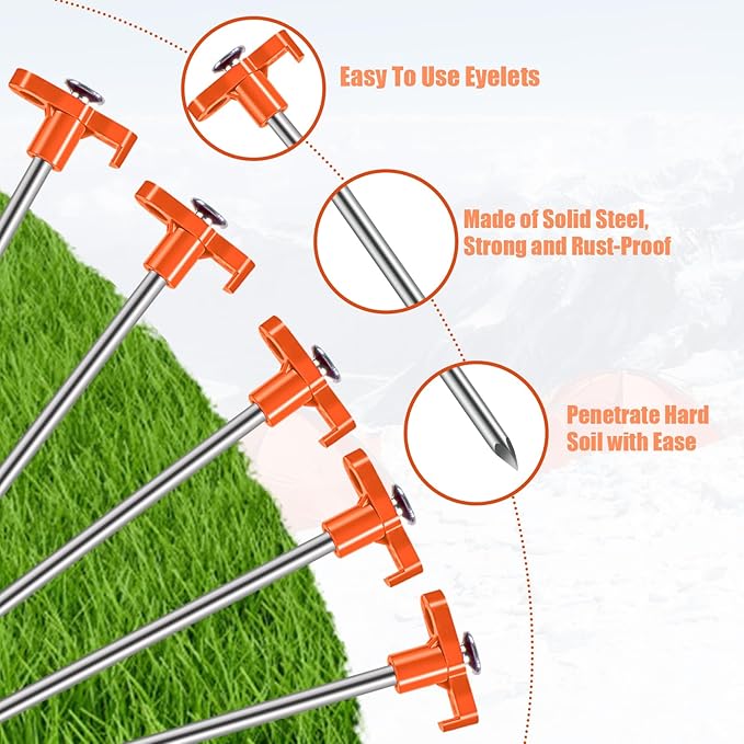 Tent Stakes, 10PCS Heavy Metal Tent Pegs, Professional Camping Tools for Outdoor Trips, Suitable for Strong Winds and Various Ground Tent Pegs, Designed for Camping (10, Red)