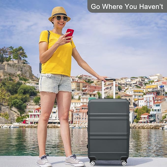 Kono 28 Inch Luggage Expandable Suitcase Lightweight with Spinner Wheels TSA Lock Hardside Large Checked Luggage Durable Rolling Suitcase Grey