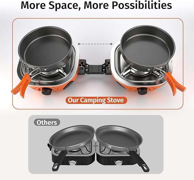 Propane Camping Stove 20,000 BTU - Portable 2 Burner Gas Stove with Adjustable Flame Control, Piezo Ignition, Carry Bag & Propane Adapter Hose, Folding Design for Camp, BBQ, Tailgating, Orange