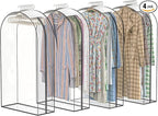 Upgraded Thickened Clear Garment Bags for Hanging Clothes 4 Packs, 10“ Gusseted Clothes Hanging Storage Bags for Closet, Shirts, Coats, Dresses (50 inch)